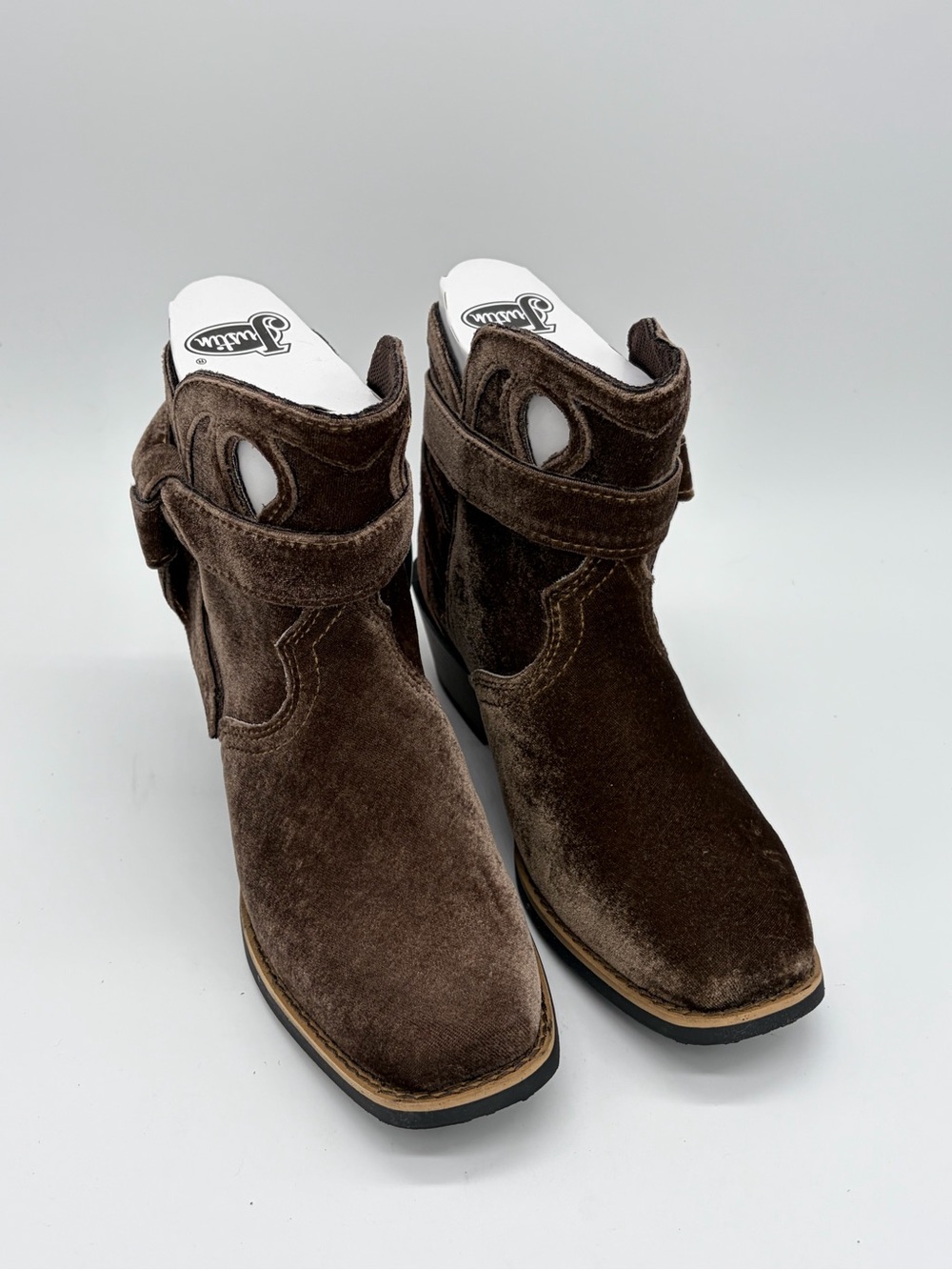 Justin Boots Brown Velvet Women’s Western Ankle Boots with Hook Strap